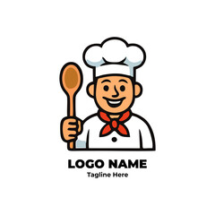 Chef logo, character chef, culinary symbol, kitchen theme, food illustration for restaurant branding concept, gourmet cartoon, packaging design