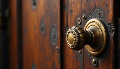 Obraz premium Antique wooden door with brass knob details