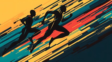 Two runners in motion, a dynamic abstract design.