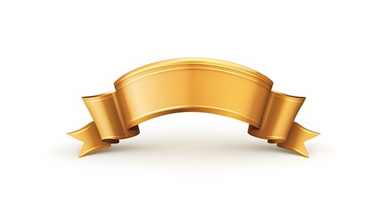 Golden ribbon banner on white background.