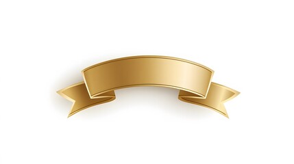 Golden ribbon banner on white background.