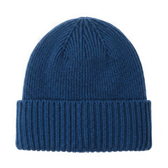 Blue knitted beanie hat isolated on transparent background