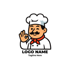 Chef logo, cute chef, food branding, cartoon cooking, kitchen vector for gourmet identity design, restaurant mascot concept, chef illustration artwork