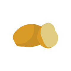 Potatoes isolated on white background. Whole root potato and half. Solanum tuberosum. Vector vegetables illustration in flat style.