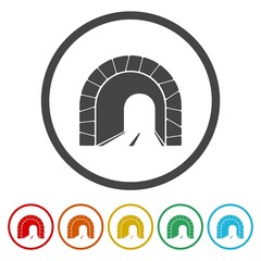 Tunnel road icon. Set icons in color circle buttons