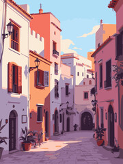 European Street with Rustic Buildings