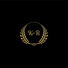 KR beautiful, feminine and elegant wedding monogram initial logo with circle floral gold