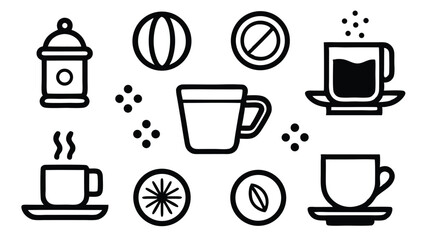 Simple Line Art Icons Tea, Coffee, and Refreshments