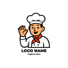Chef logo, cartoon cook, chef mascot, kitchen identity, culinary packaging for food business logo, gourmet chef design, cafe branding illustration, character symbol