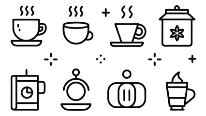 Hot Beverage Icons Coffee, Tea, and More - Line Art Graphics
