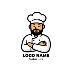 Chef logo, kitchen tools, culinary art, food identity, chef character for gourmet branding design, cafe logo, cooking template, modern kitchen emblem, professional vector mascot