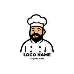Chef logo, flat design chef, minimal logo, kitchen concept, cooking vector for cafe identity, cartoon restaurant chef mascot, branding material, chef illustration, culinary product label