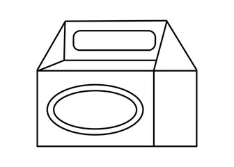 Hand drawn cute illustration of outline cardboard gable box. Flat vector food takeaway order line art doodle. Restaurant fast food. Transportation package icon. Delivery service sticker. Isolated.
