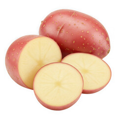 Red potatoes and slices on transparent background