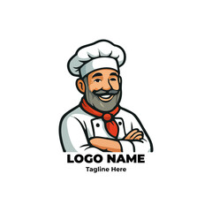 Bakery chef logo vector illustration with cartoon character design culinary branding restaurant kitchen identity food promotion mascot cooking symbol concept