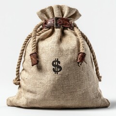 Securing Wealth Money Bag with Dollar Sign Isolated Background Financial Concept