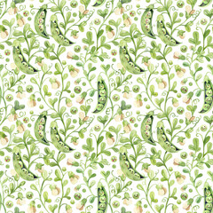 Cute Cartoon Green Pea Pattern on Dark Green Background