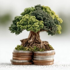 Emerging Wealth A Small Tree Grows from a Stack of Coins in a Financial Business Environment