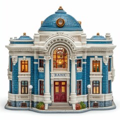 Miniature Bank Building Model Isolated - Architectural Content in a Standard Scale Studio