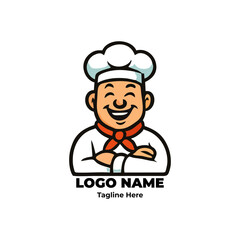 Creative chef logo vector design with cute cartoon character for culinary branding food identity restaurant mascot bakery business kitchen illustration concept gourmet cooking brand