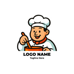 Professional chef logo with cartoon vector character for food branding restaurant illustration culinary kitchen mascot design bakery identity business concept with chef hat icon
