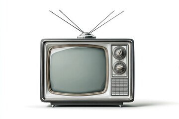 retro television with antennas isolated on white background