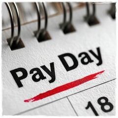 Marking Pay Day on a Small Calendar Isolated White Background Calendar View Financial Concept
