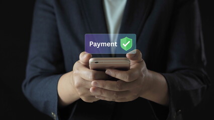 Secure online payment on smartphone digital wallet payment, protecting money and finance data with innovative online technology
