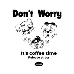coffee and animals retro cartoon character t-shirt design illustration