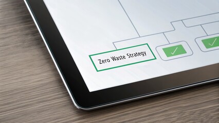 ESG Strategy: Achieving Zero Waste Goals, Digital tablet displaying a circular eco flowchart illustrating sustainable practices and concepts.