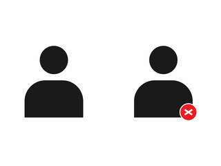 Simple black silhouette of a user profile icon with a red 