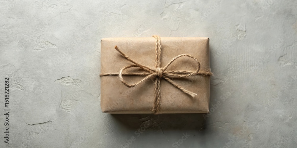 Aufkleber a simply wrapped present, tied with twine, rests on a textured surface, conveying a sense of thought