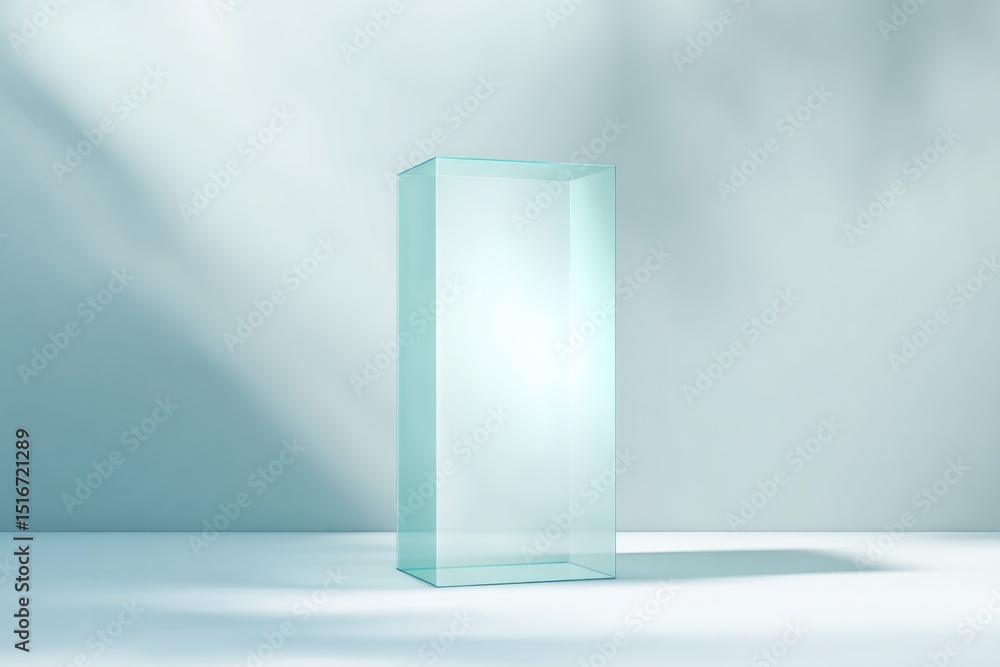 Poster simple glass podium with ample copy space and minimalistic backdrop