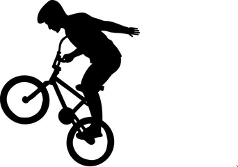 Obraz premium teen on bicycle performing stunt in urban light.eps