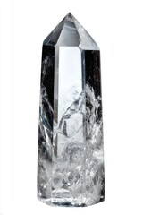Clear quartz crystal on white background