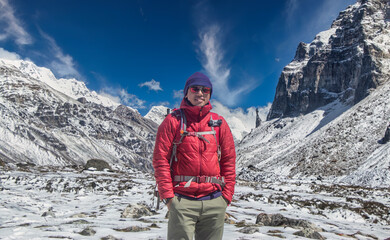 Sherap giving his best smile pose in the snow mountain.