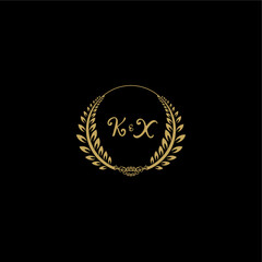 Naklejka premium KX beautiful, feminine and elegant wedding monogram initial logo with circle floral gold