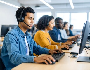 Diverse call center agents working