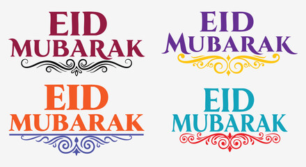 Eid Mubarak Typography Vector Collection Colorful Islamic Festival Text Designs.
Colorful Eid Mubarak Lettering Set Decorative Typography for Muslim Celebration Graphics