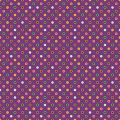 Pattern with colorful polka dot with light strokes on violet background.