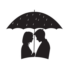 Romantic Couple Kissing Under Umbrella Silhouette