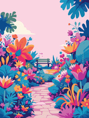 Bright Floral Garden with Bench