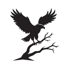 Fototapeta premium Bird Landing On Tree Branch Silhouette