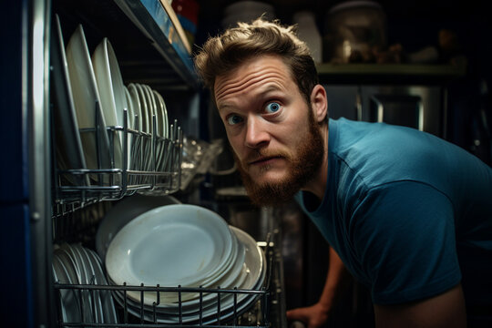 Picture of person hands washing dishes doing domestic routine cleaning chores generative ai