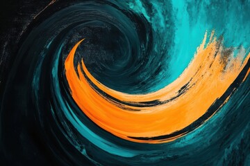 Abstract swirling orange and teal acrylic painting