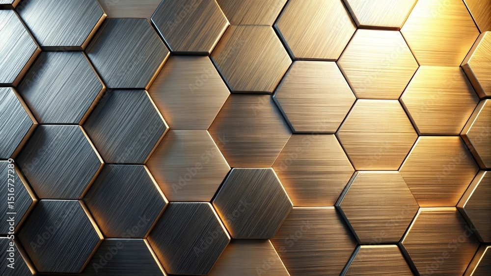 Aufkleber abstract metallic hexagon pattern a gleaming array of brushed gold and gunmetal hexagons