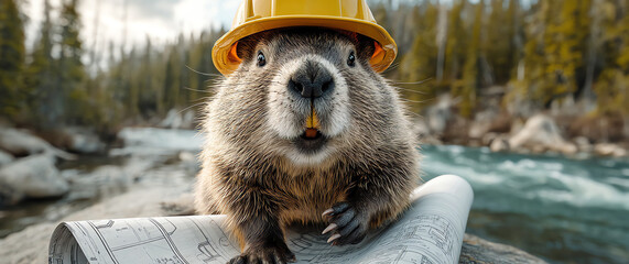 beaver wearing helmet, AI generated