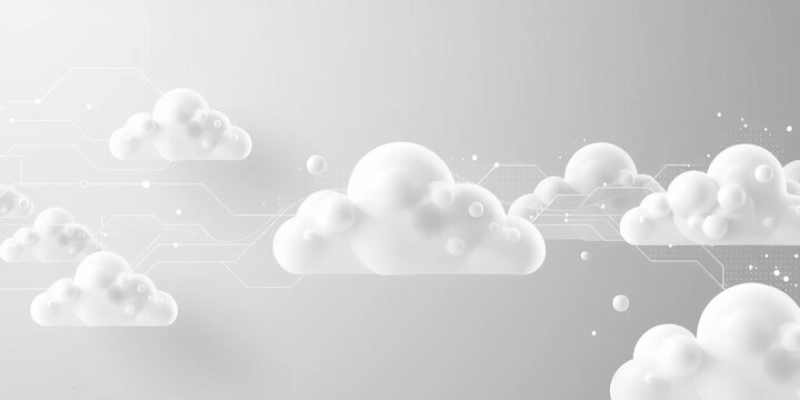 Abstract cloud shapes depict data flow and server infrastructure on a grey and white background,  infrastructure,  data