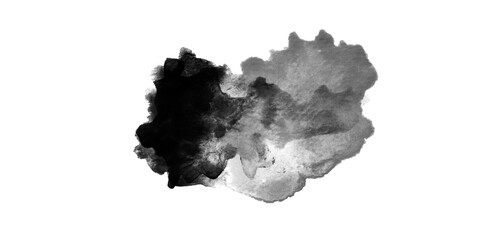 Blotchy black watercolor element with high contrast and brush stroke remnants, perfect for collage overlays, ink background details, or hand-drawn abstract graphics