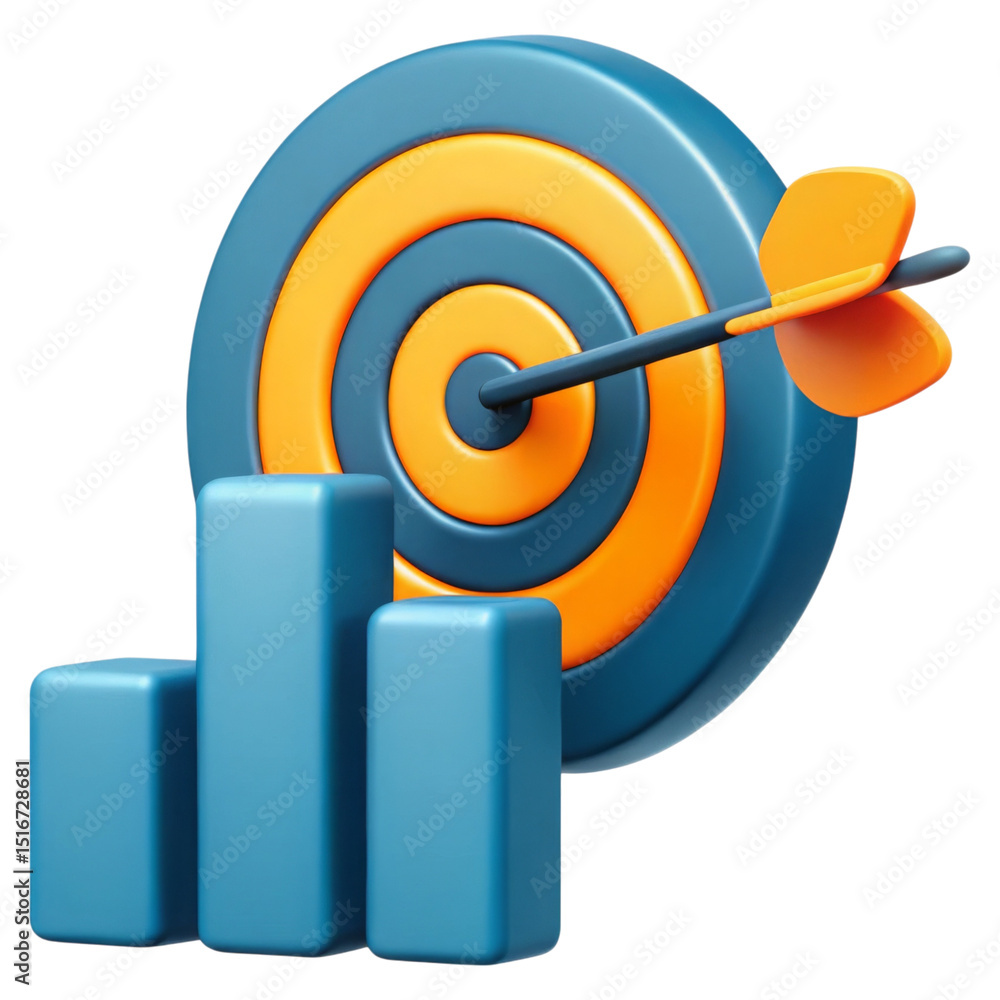Aufkleber business strategy and icon concept. colorful target with an arrow and bar graph elements.